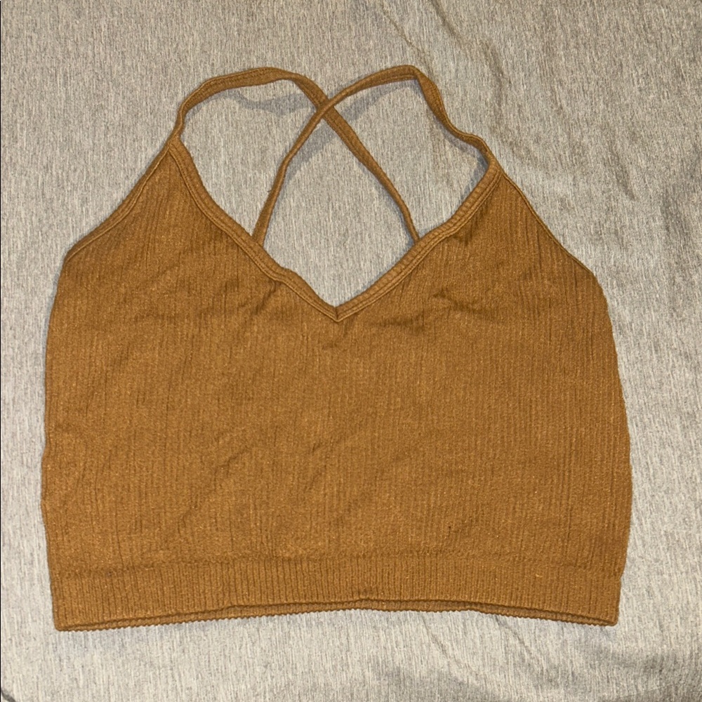 Brown Ribbed Crop Top